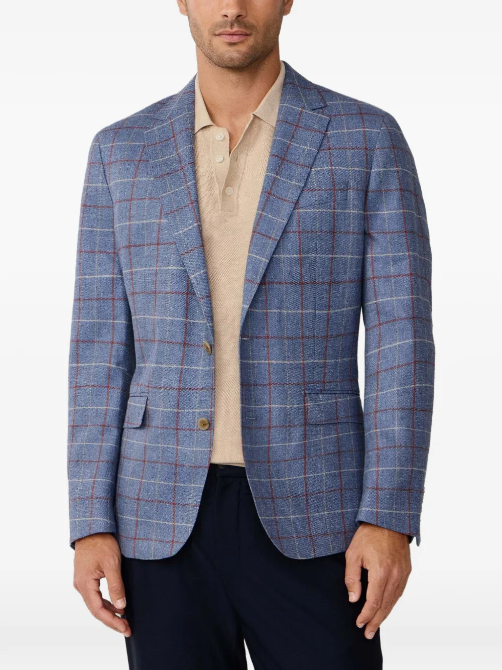 Hackett London Tattersall-check Single-breasted Silk Blazer In Blue