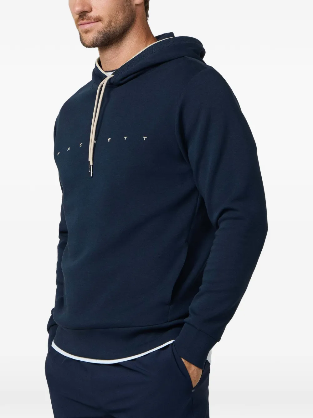 Hackett London logoprint Interlock hoodie Blauw