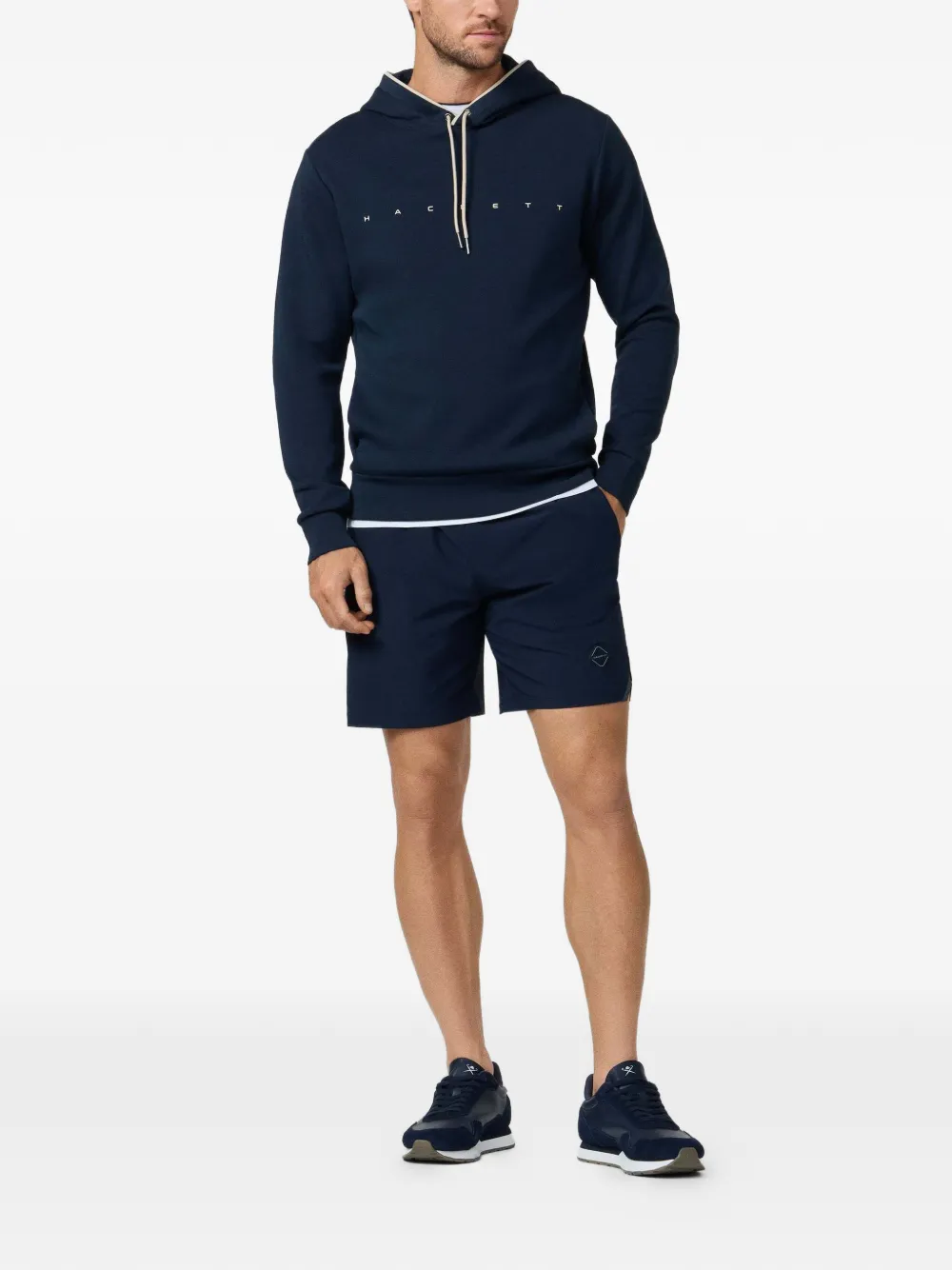 Hackett London logoprint Interlock hoodie Blauw