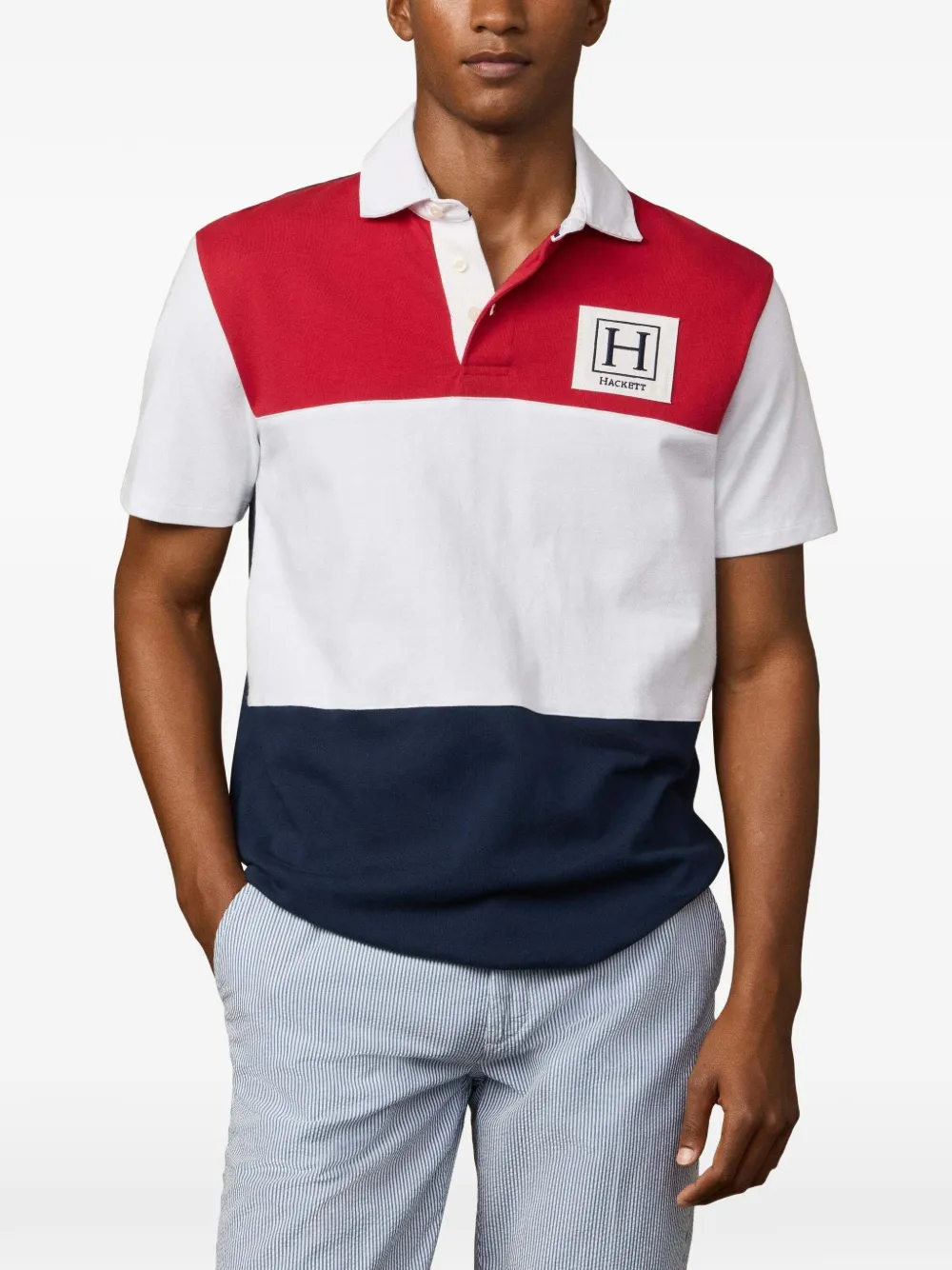 Hackett London Poloshirt met colourblocking Rood
