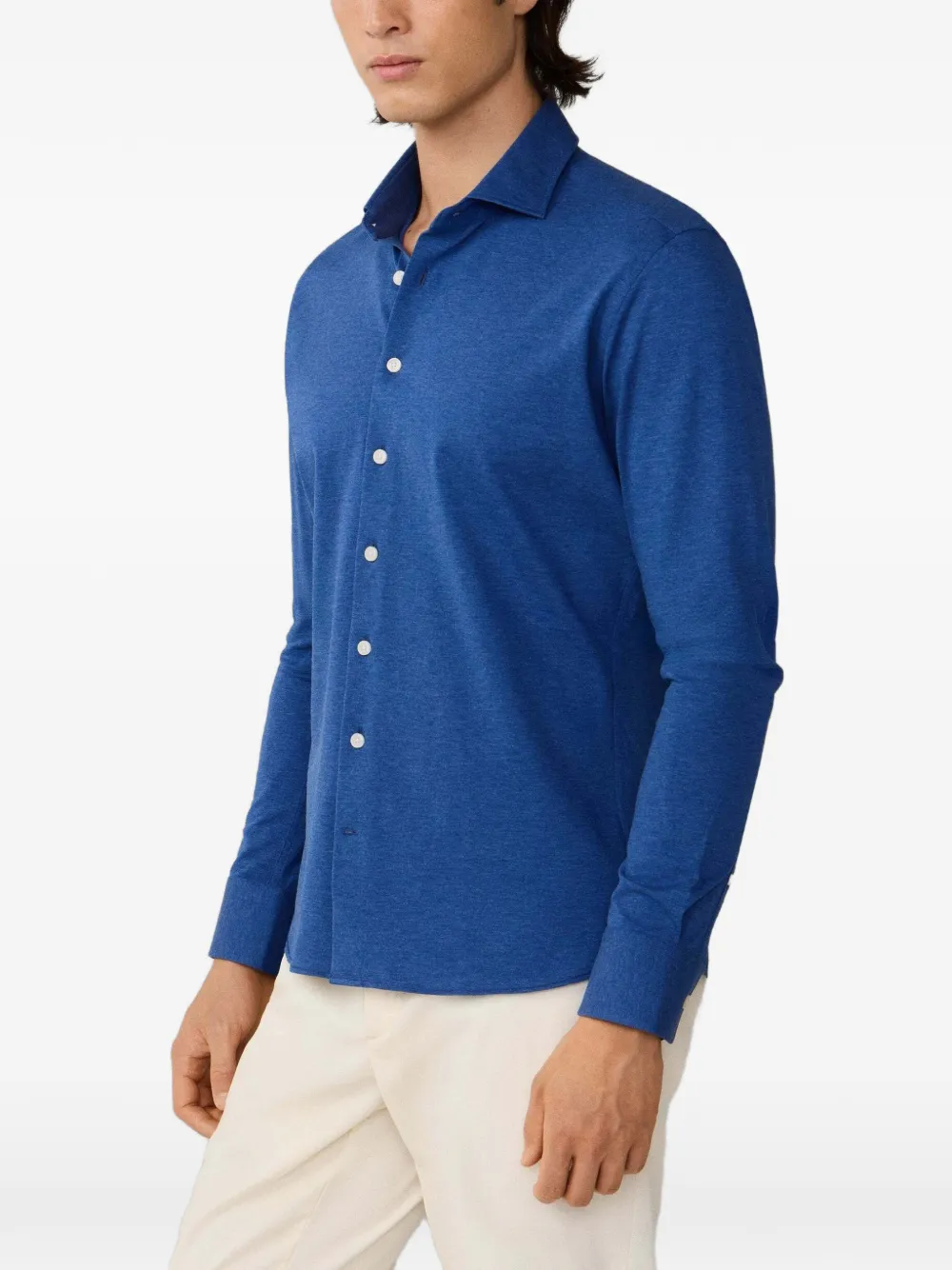 Hackett London Piqué jersey overhemd met Kent kraag Blauw