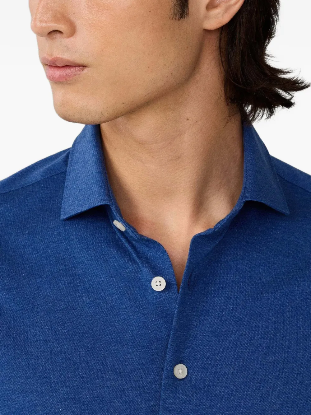 Hackett London Piqué jersey overhemd met Kent kraag Blauw