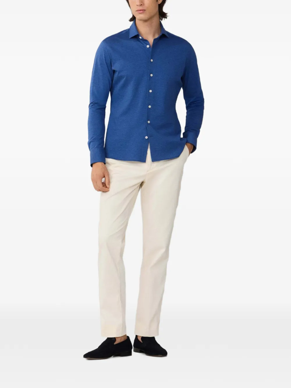 Hackett London Piqué jersey overhemd met Kent kraag Blauw