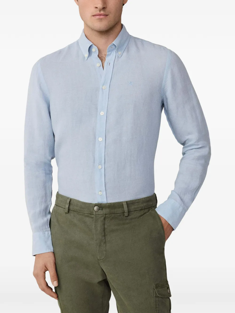 Hackett London Brompton button-down linnen overhemd Blauw