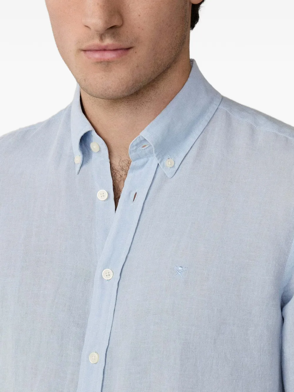 Hackett London Brompton button-down linnen overhemd Blauw
