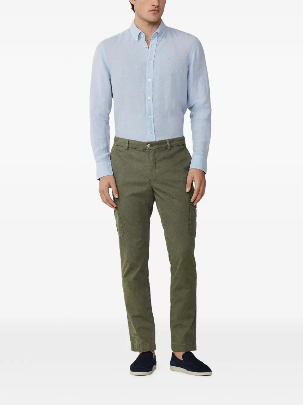 Hackett London Brompton button-down linnen overhemd Blauw