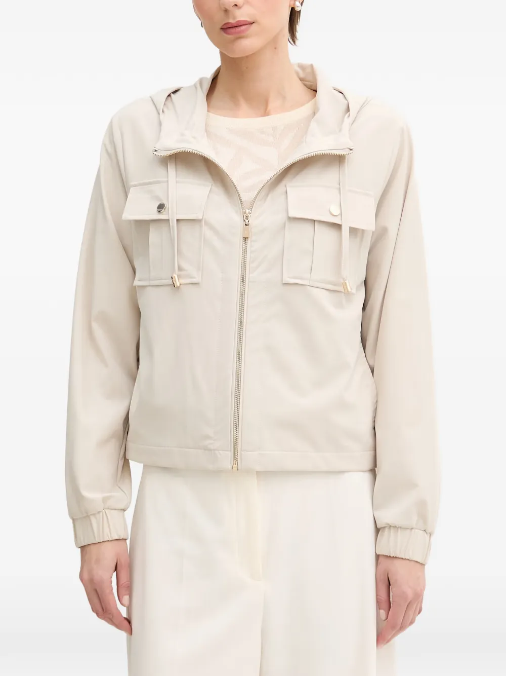 Joseph Ribkoff hooded flap-pocket jacket