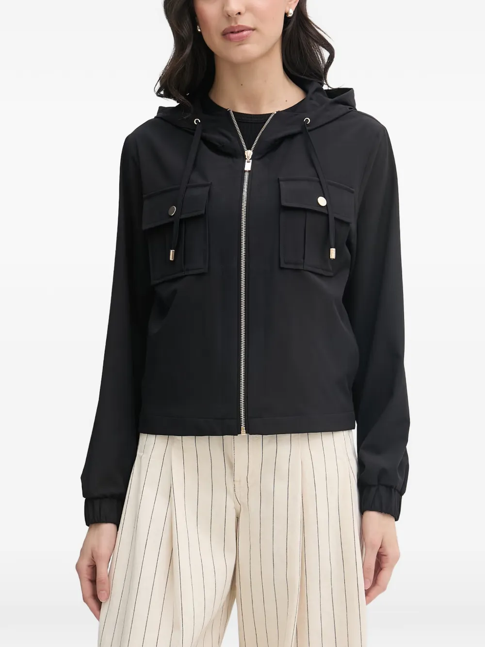 Joseph Ribkoff hooded flap-pocket jacket
