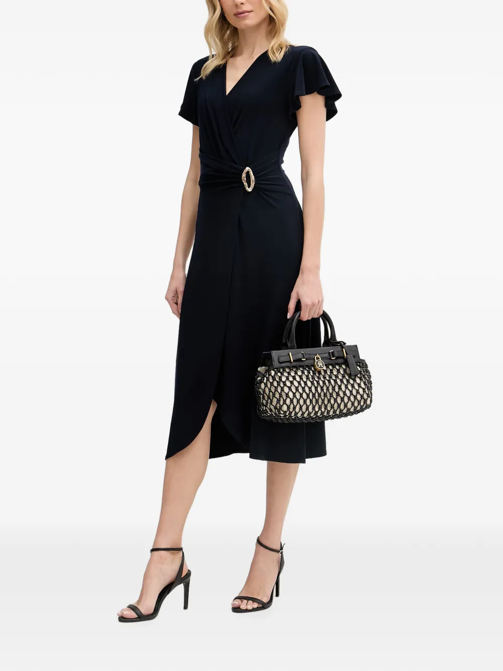 Joseph Ribkoff midi-jurk met gespdetail en wikkelstijl Blauw