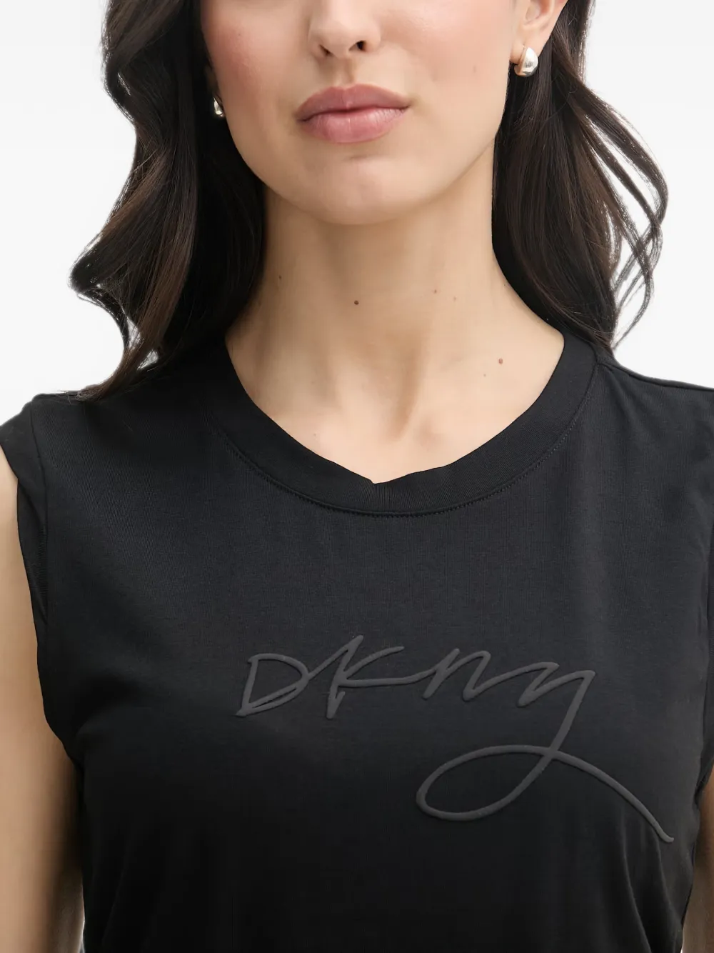 DKNY T-shirt met ruches en logoprint Zwart