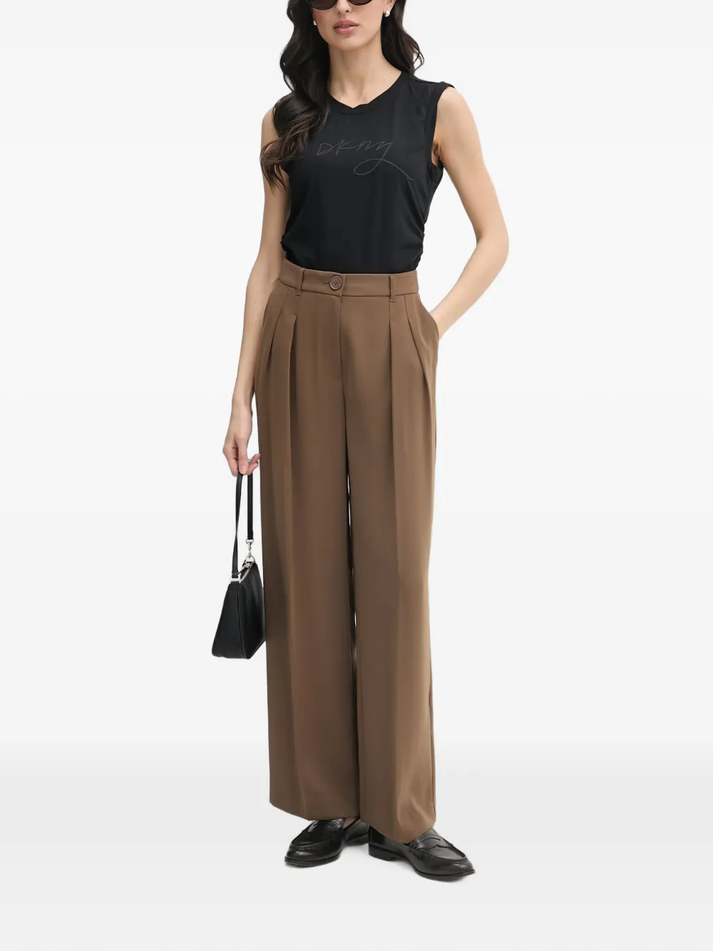 DKNY T-shirt met ruches en logoprint Zwart