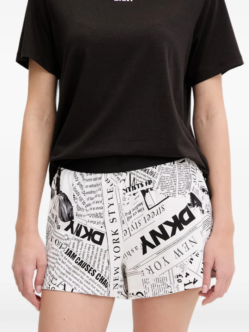 DKNY Pyjama met logo-print en kranten-patroon Zwart