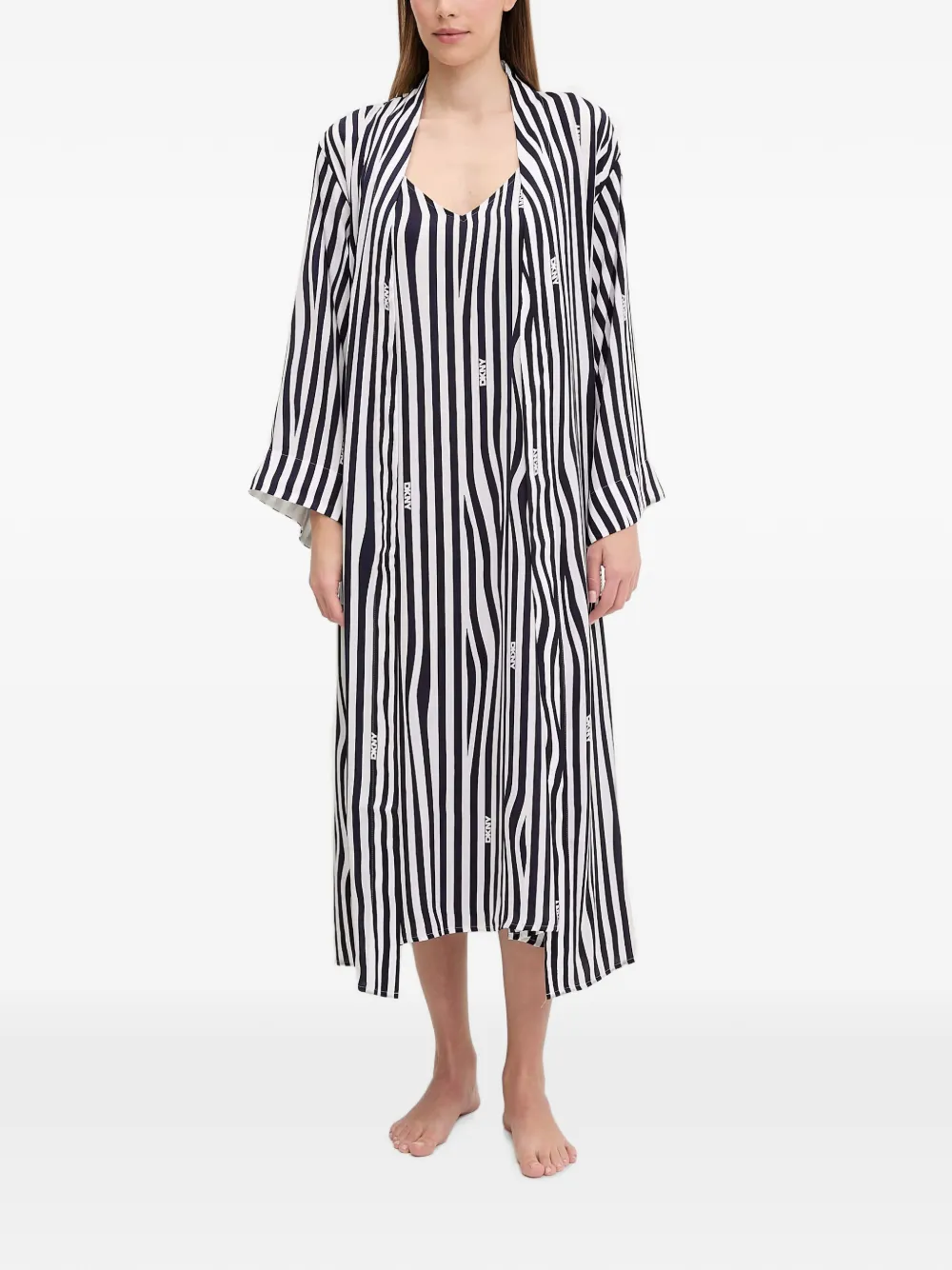 DKNY Gestreepte nachtjapon met logo-print Blauw