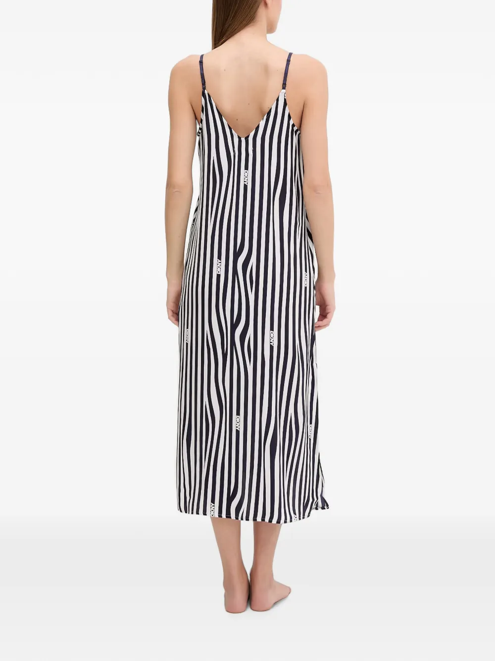 DKNY Gestreepte nachtjapon met logo-print Blauw