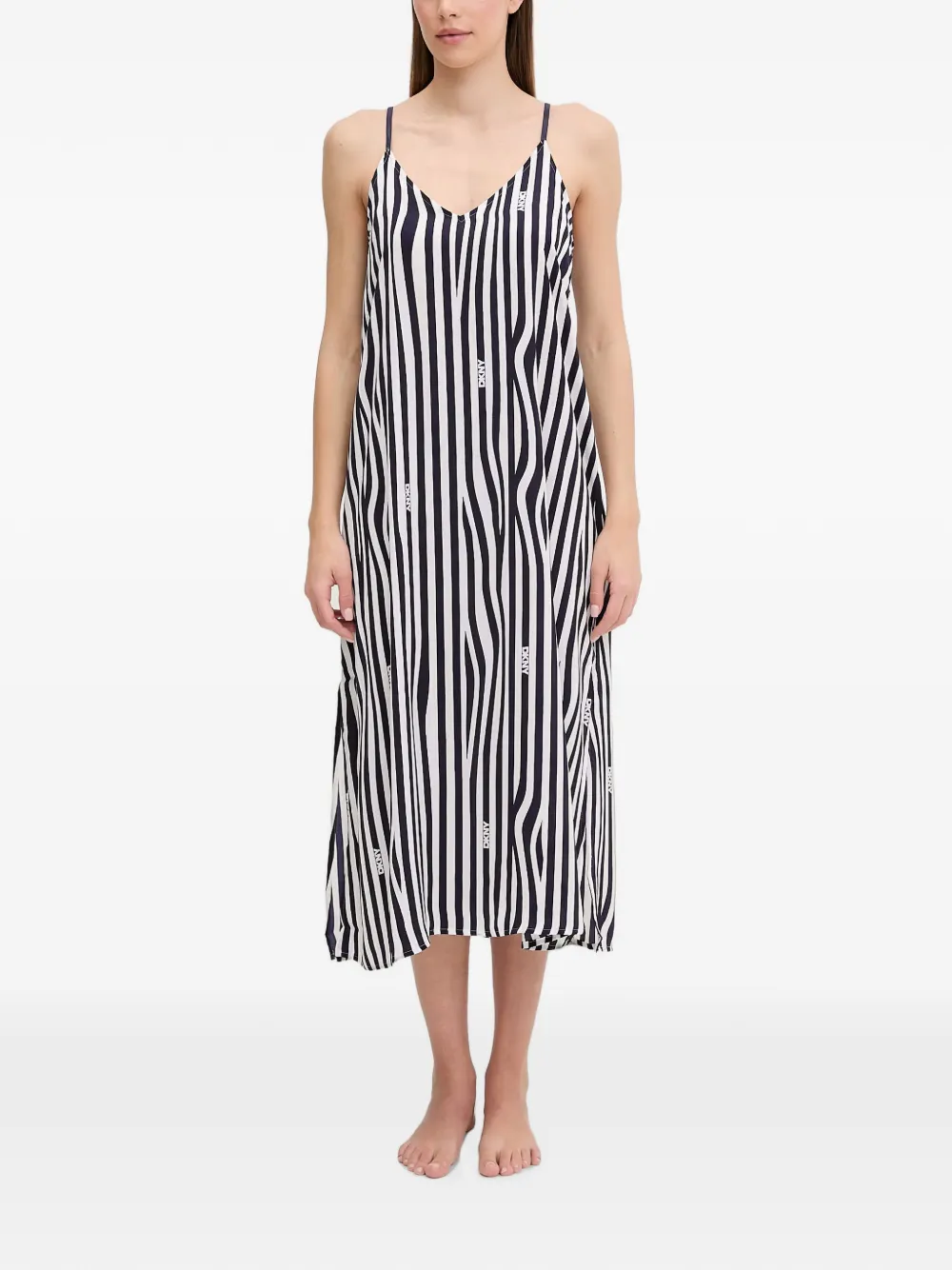 DKNY striped logo-print nightdress - Blau