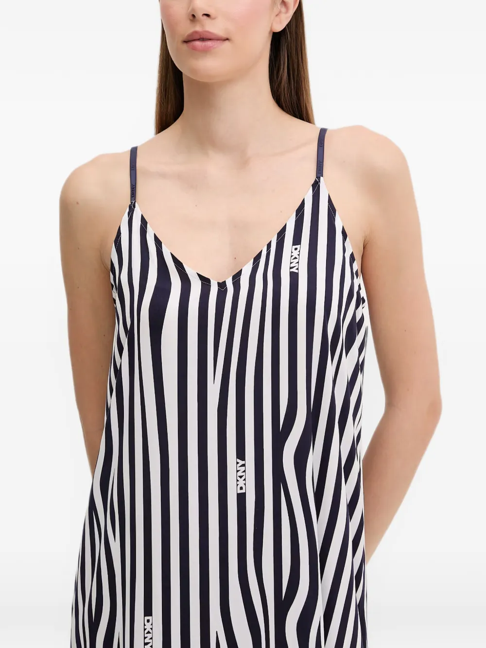 DKNY Gestreepte nachtjapon met logo-print Blauw