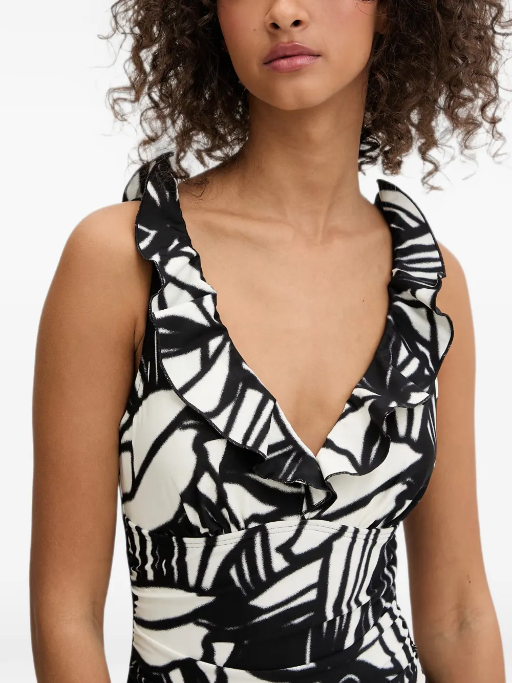 DKNY Badpak met ruches en abstracte print Wit