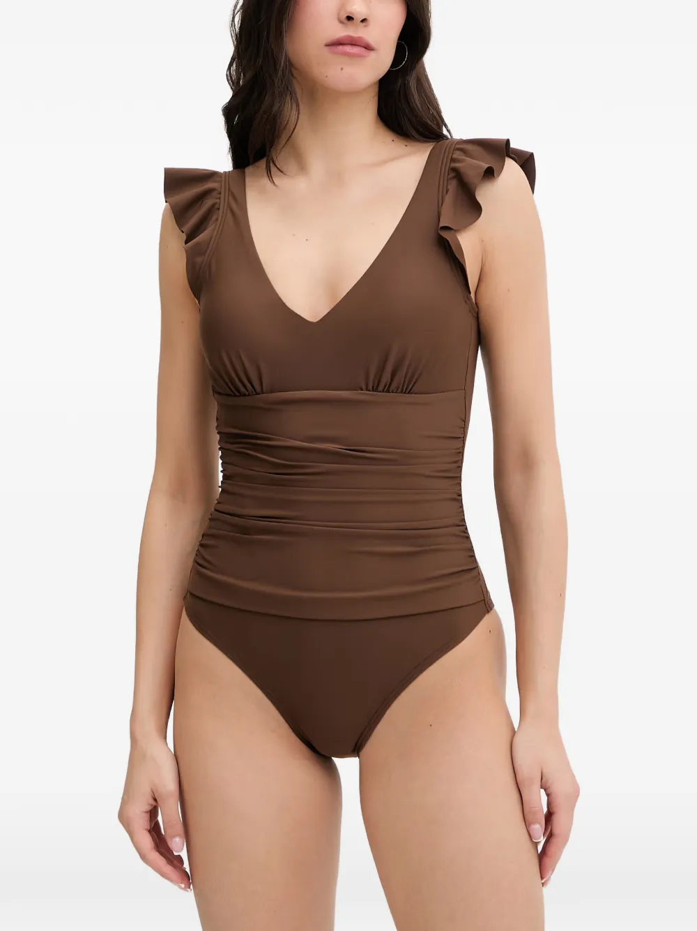 DKNY Geraffter Badeanzug mit Rüschen - Braun
