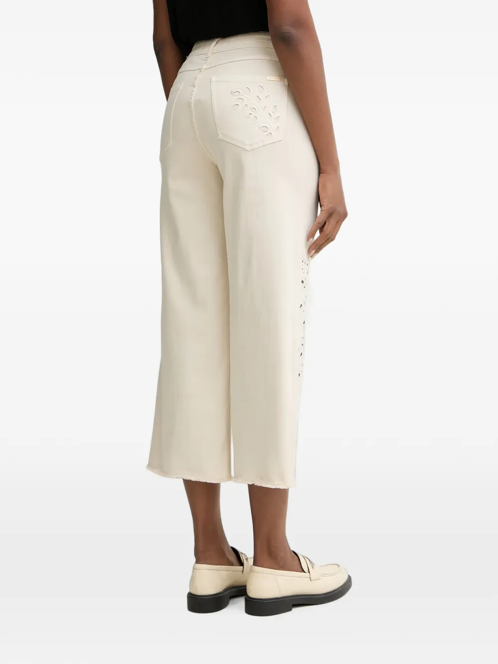 Joseph Ribkoff Broderie anglaise jeans met franje Beige