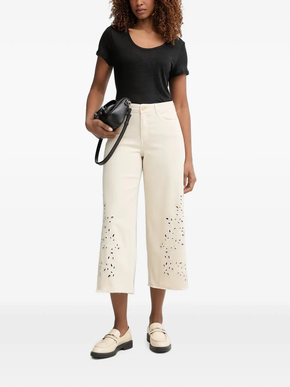 Joseph Ribkoff Broderie anglaise jeans met franje Beige
