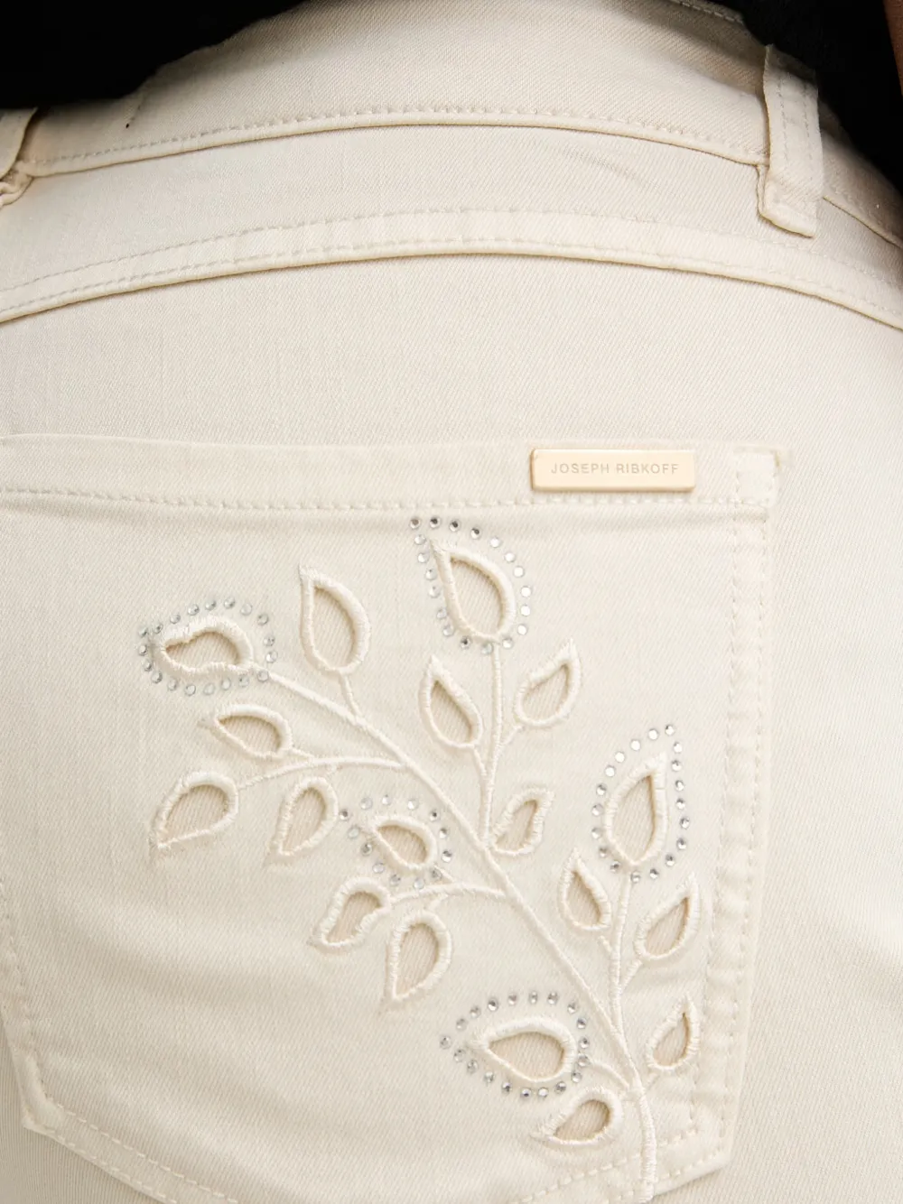 Joseph Ribkoff Broderie anglaise jeans met franje Beige