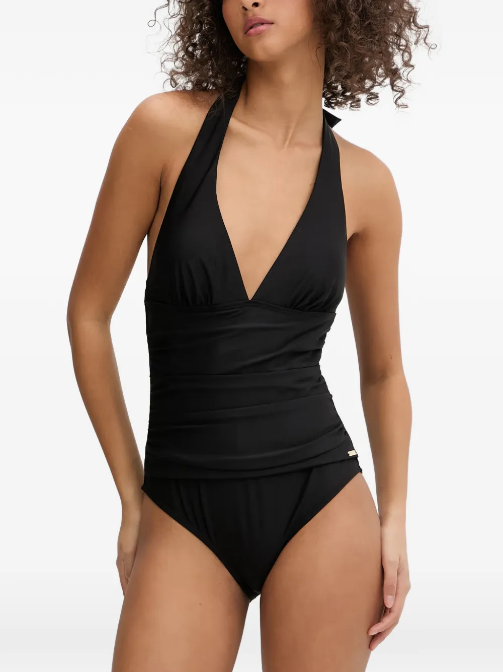 DKNY halterneck ruched swimsuit - Schwarz