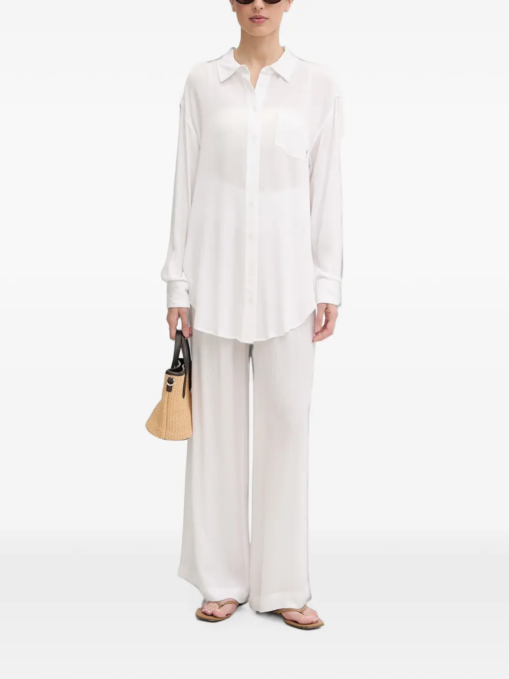 DKNY Plooibroek met gesmockte tailleband Wit