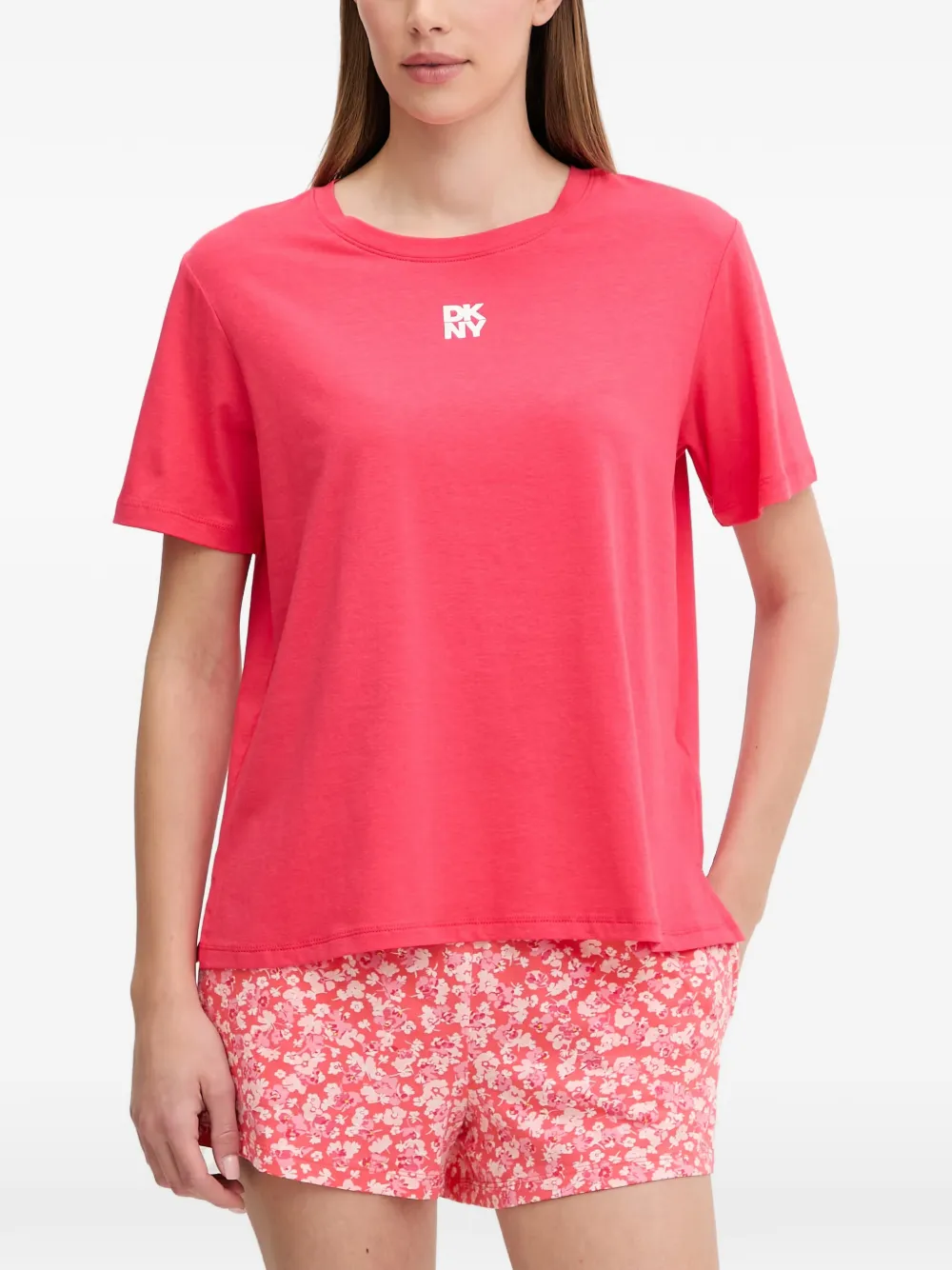 DKNY logo-print floral-pattern pajamas - Rosa