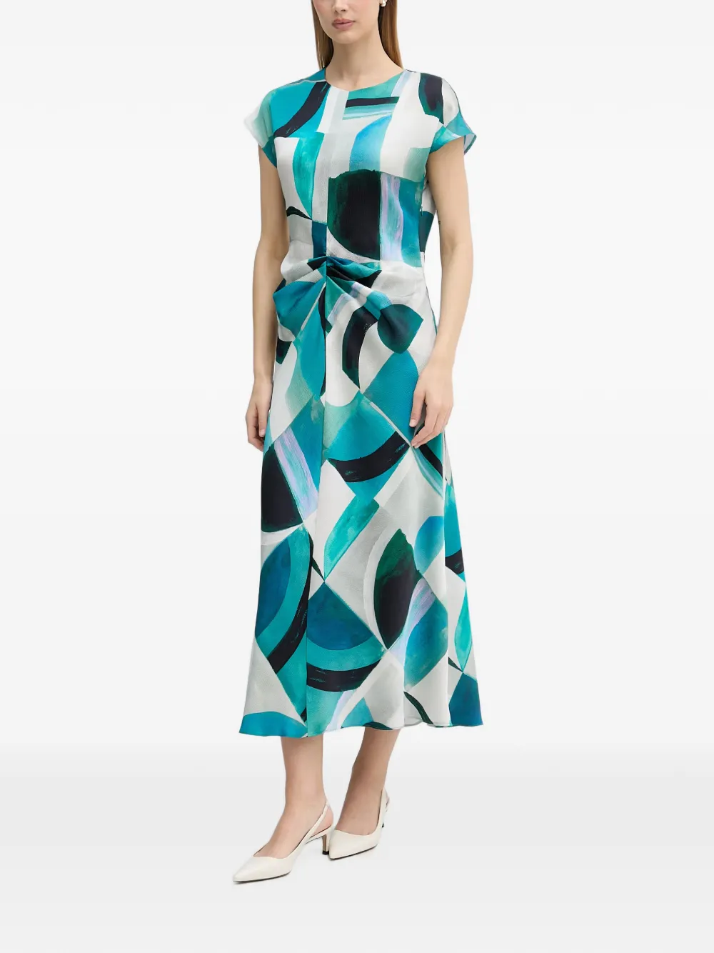 Joseph Ribkoff midi-jurk met gedraaide taille en abstracte print Blauw