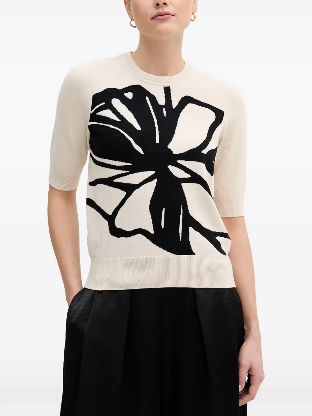 DKNY floral-intarsia short-sleeve top - Toni neutri