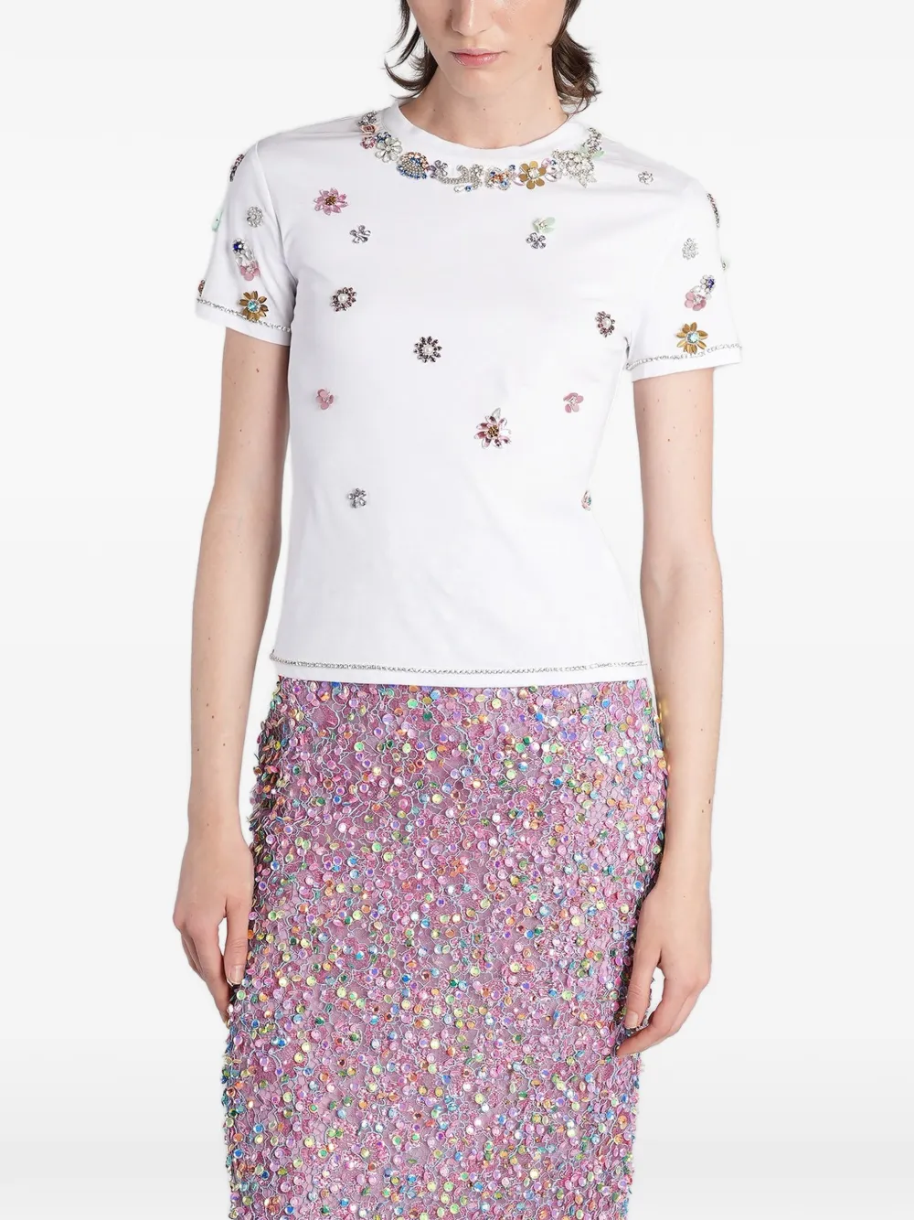Costarellos floral-embellished T-shirt - Bianco
