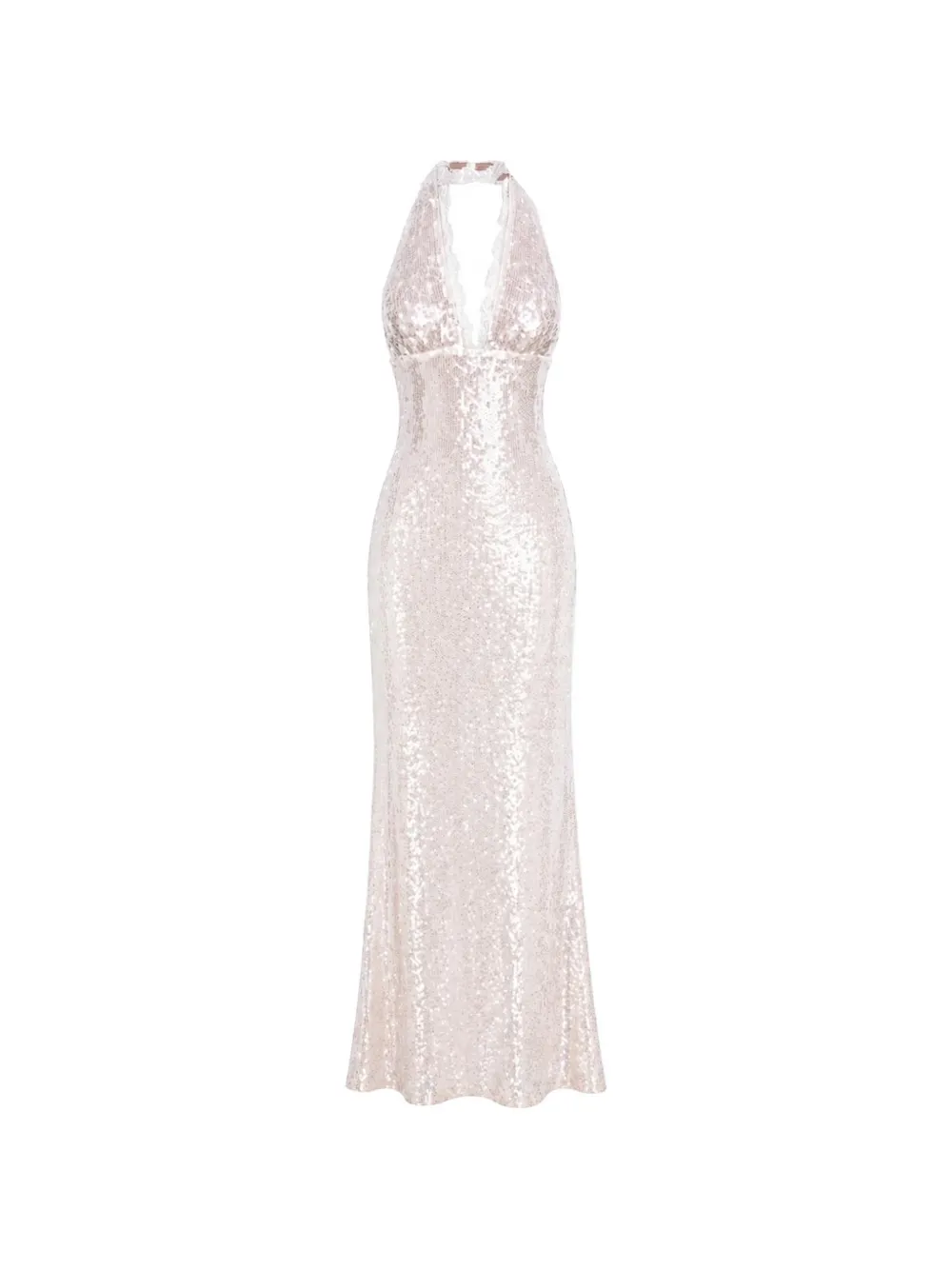 MANURÍ Pixie sequin-embellished lace-trim long dress - Toni neutri