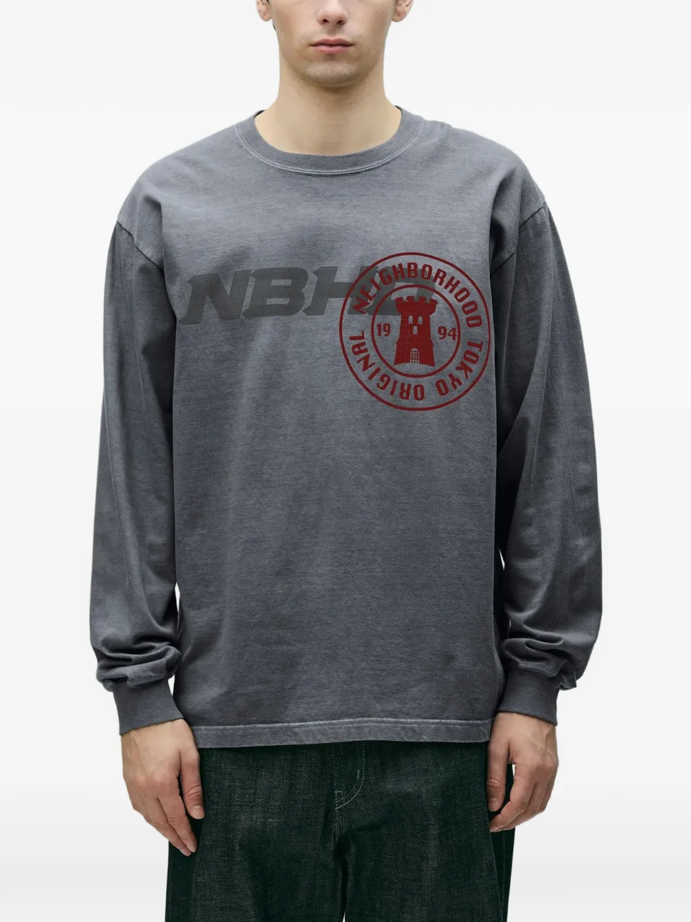 Neighborhood T-shirt met logoprint met lange mouwen Grijs