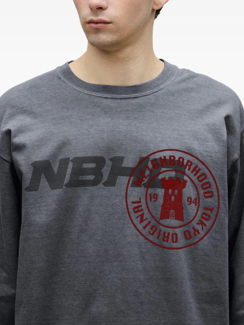 Neighborhood T-shirt met logoprint met lange mouwen Grijs