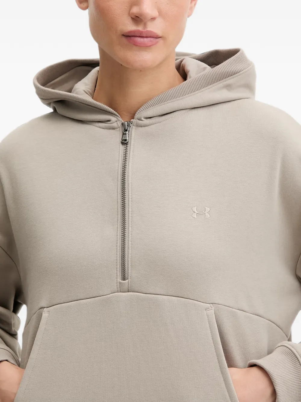 Under Armour Icon hoodie met halve rits en buidelzak Beige