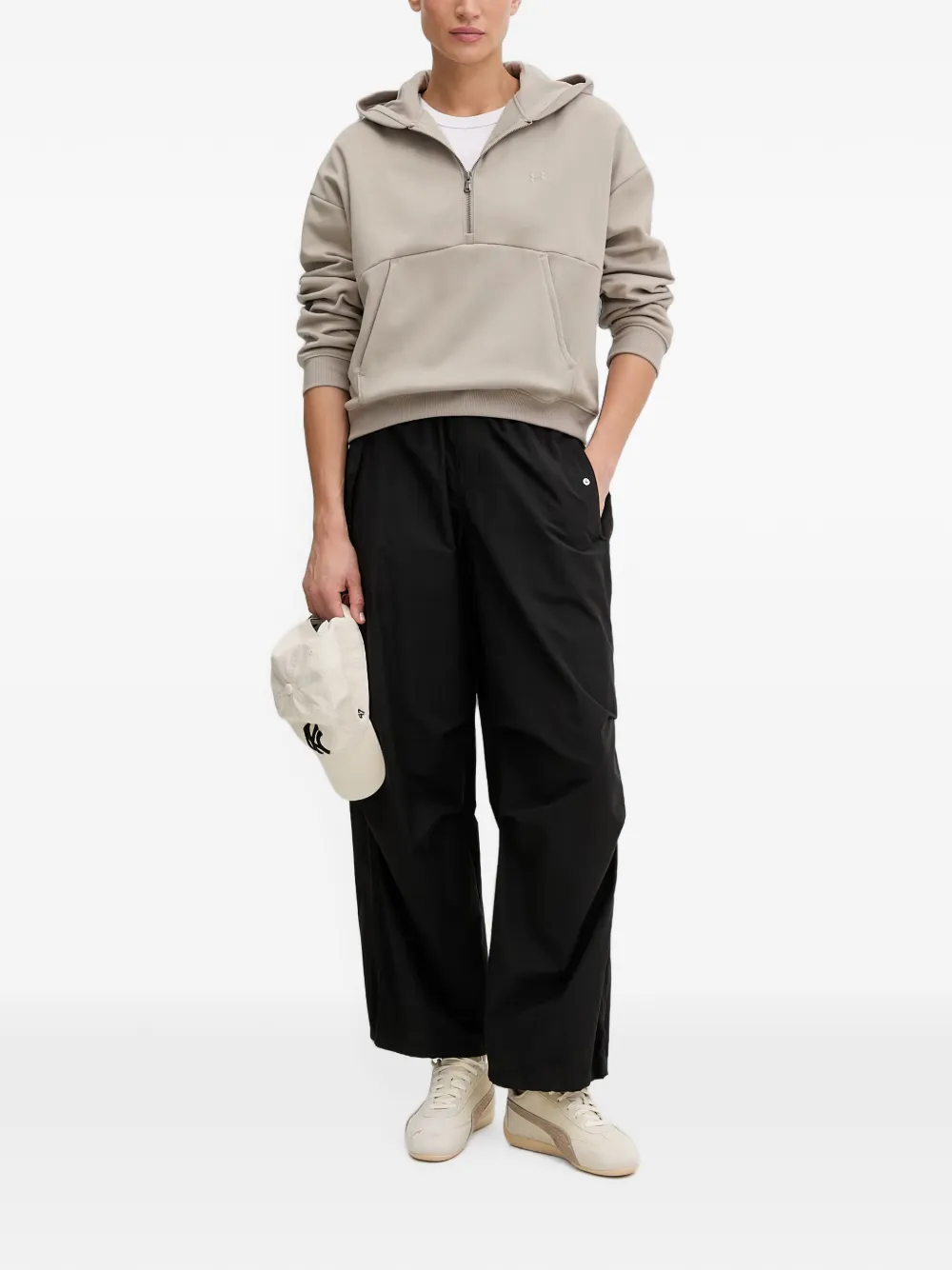 Under Armour Icon hoodie met halve rits en buidelzak Beige