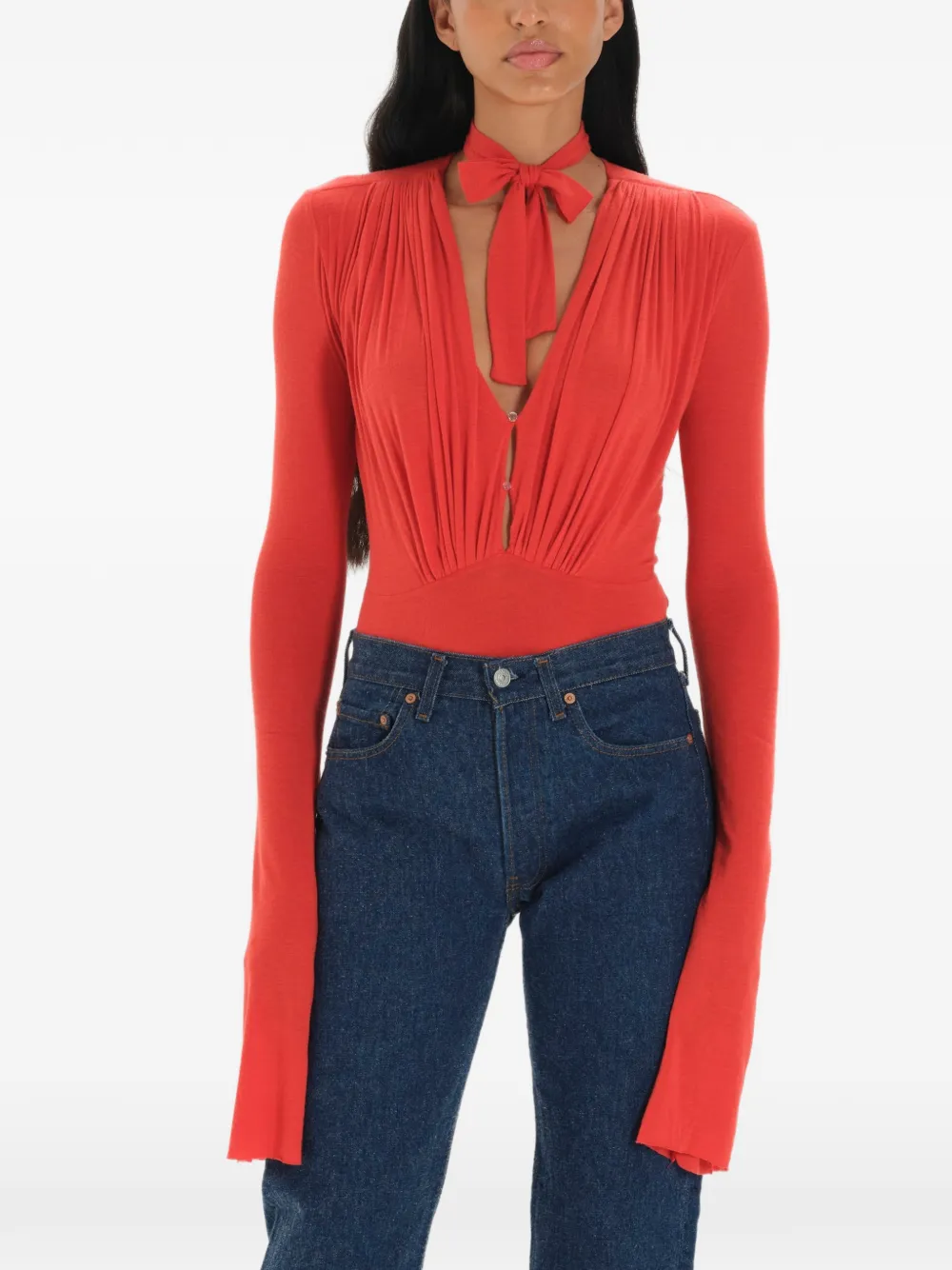 MANURÍ Suki pleated bodysuit - Rosso