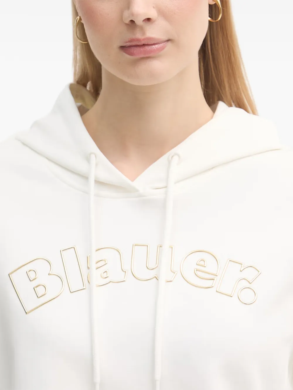 Blauer Fayette logo-embroidered drawstring hoodie Wit