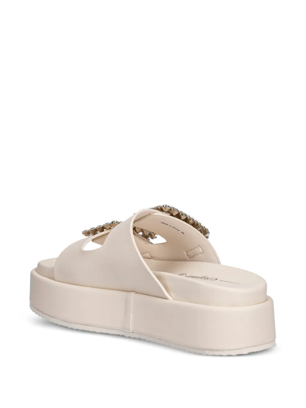 Buffalo Noa Ari Glam crystal-buckle platform slides Beige