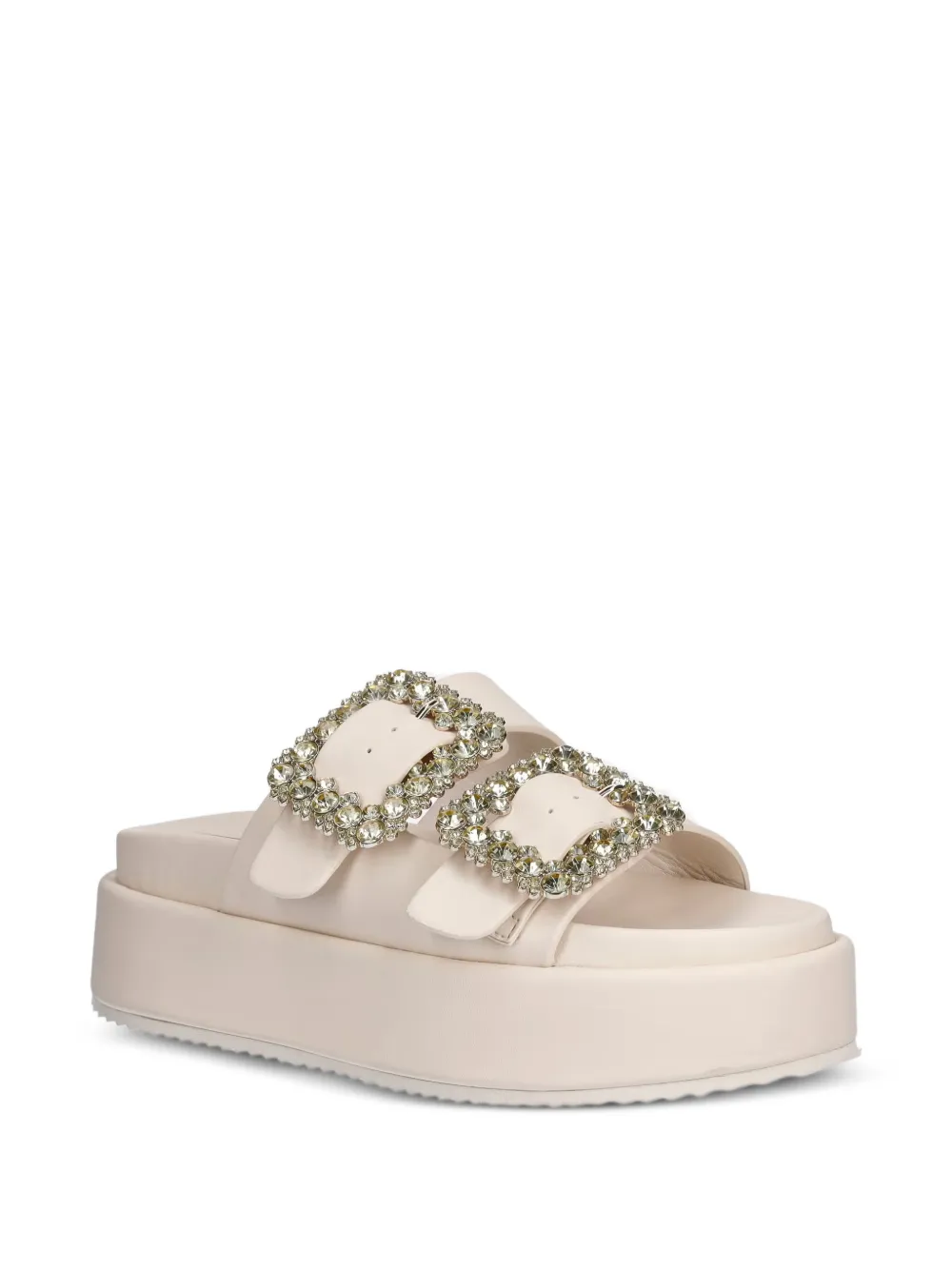 Buffalo Noa Ari Glam crystal-buckle platform slides Beige