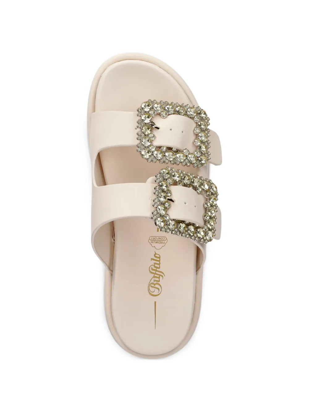 Buffalo Noa Ari Glam crystal-buckle platform slides Beige