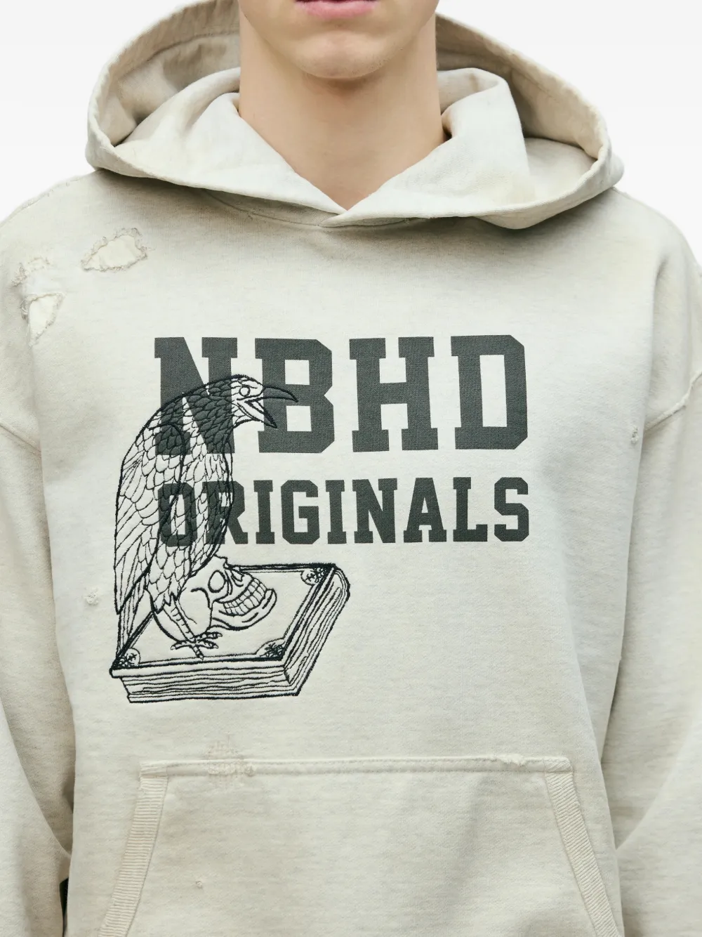 Neighborhood Hoodie met print Beige