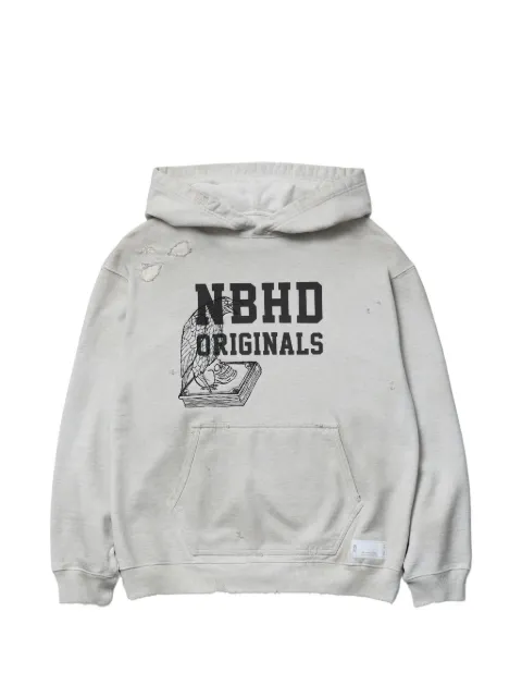 Neighborhood distressed graphic-print hoodie