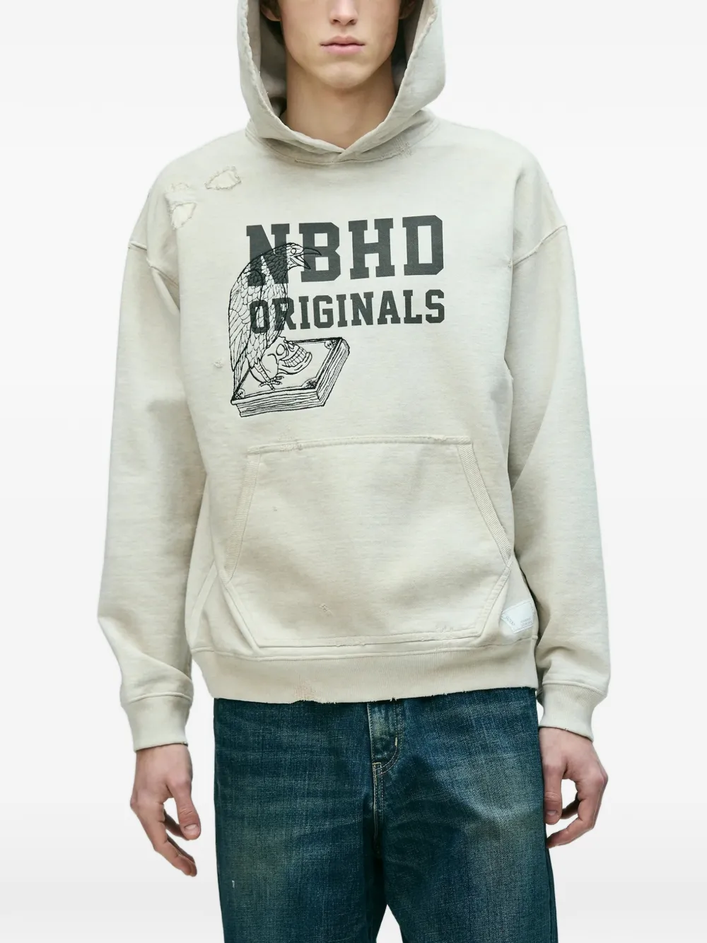 Neighborhood Hoodie met print Beige