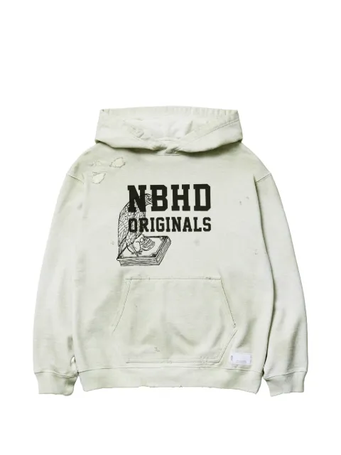 Neighborhood distressed graphic-print hoodie