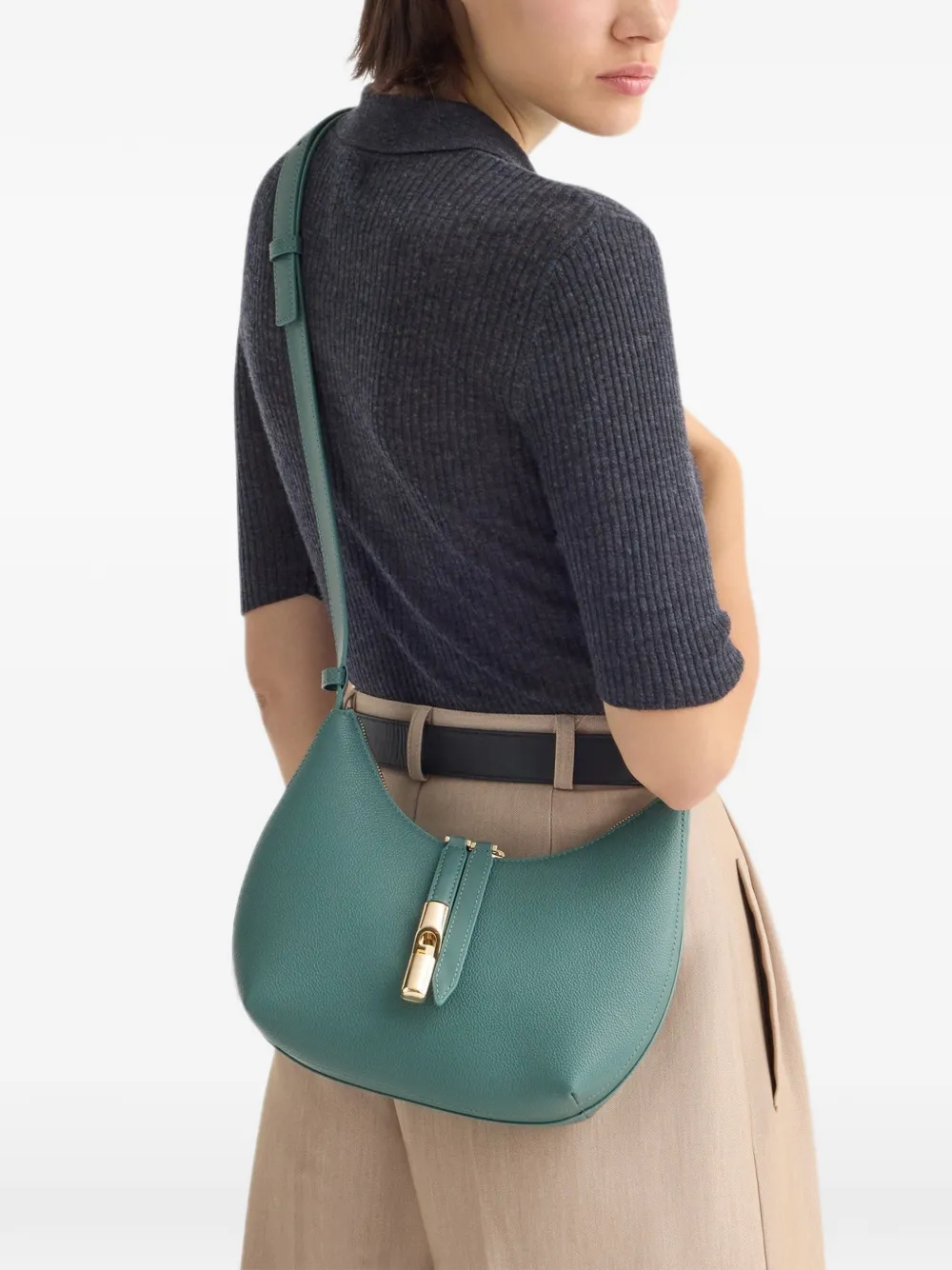 Furla Goccia leren schoudertas met textuur Groen