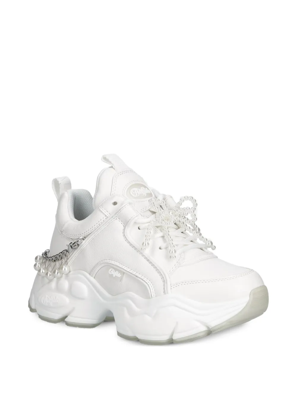 Buffalo Binary sneakers verfraaid met parels en chunky zool Wit