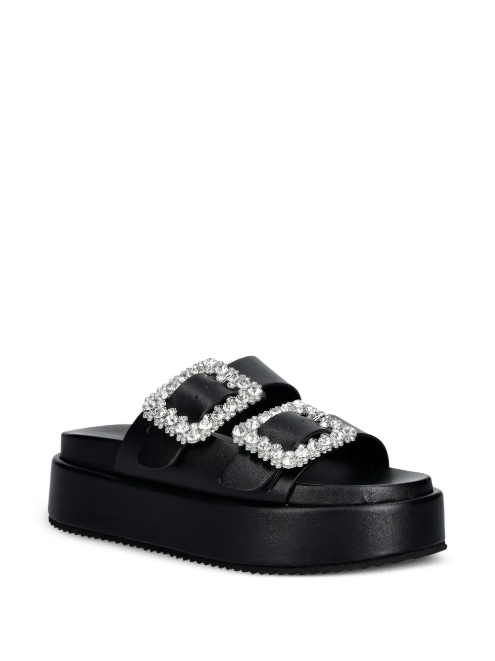 Buffalo Noa Ari Glam crystal-buckle platform slides Zwart
