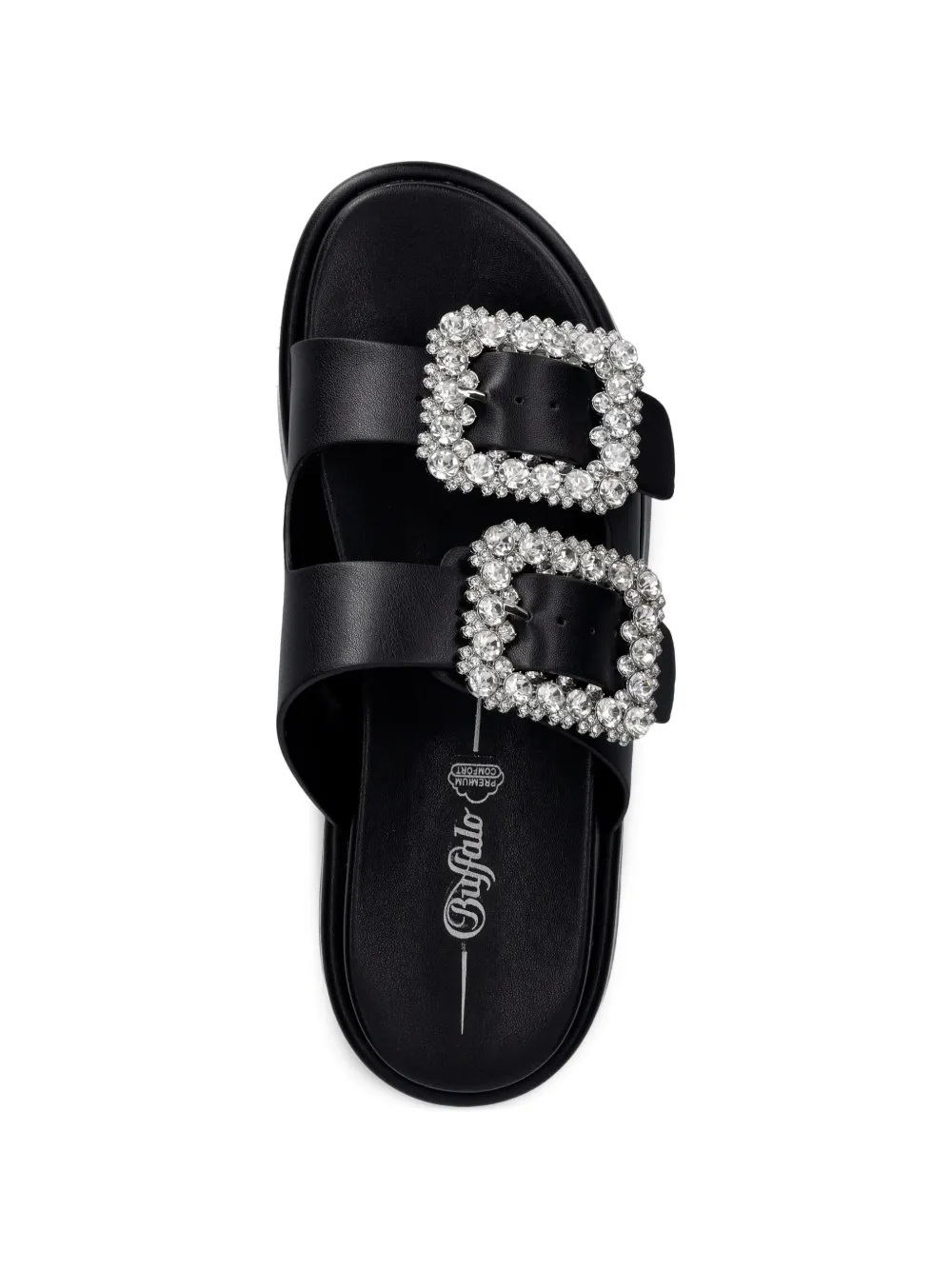 Buffalo Noa Ari Glam crystal-buckle platform slides Zwart