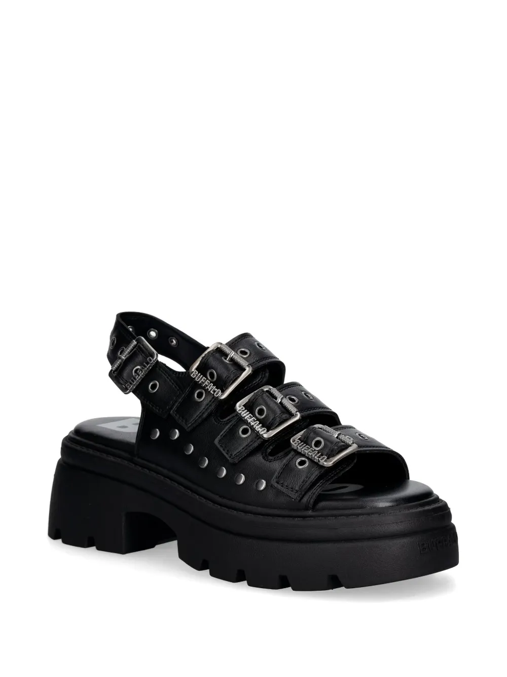 Buffalo Vega Athena Buckle sandalen met plateauzool Zwart
